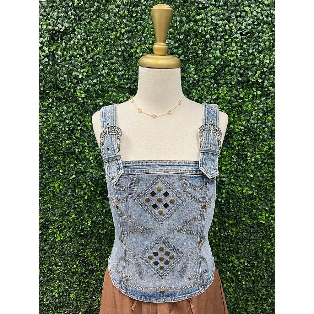 Yelena Embroidered Denim Top
