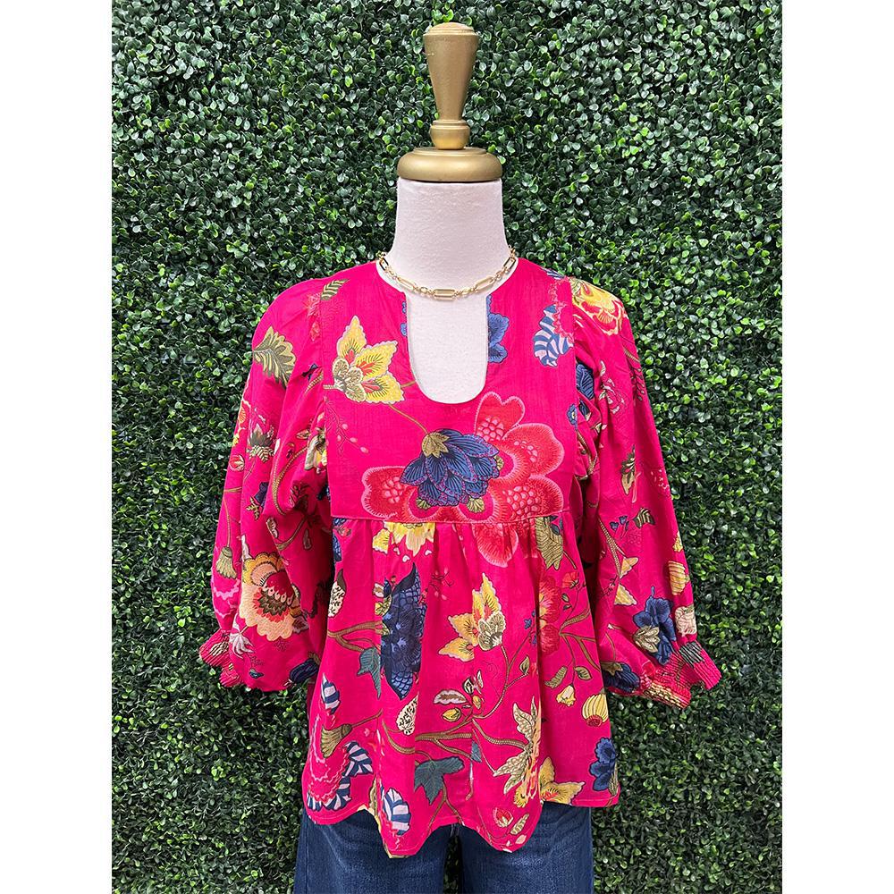 Anjou Fuchsia Floral Cotton Gauze Top