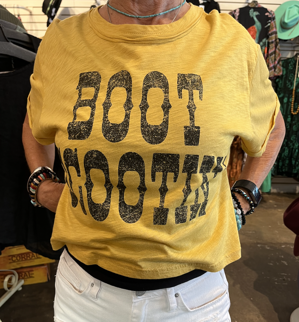 Marigold Boot Scootin Crop Top Tee
