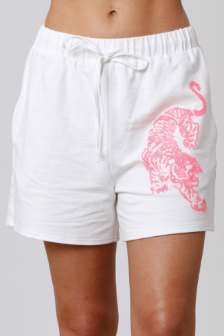 Neon Pink Sequin Tiger Knit Shorts