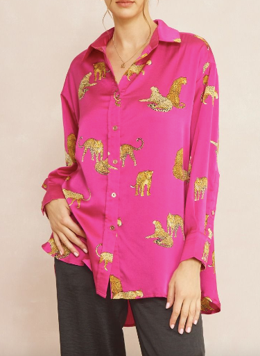 Plum Leopard Button Up Blouse