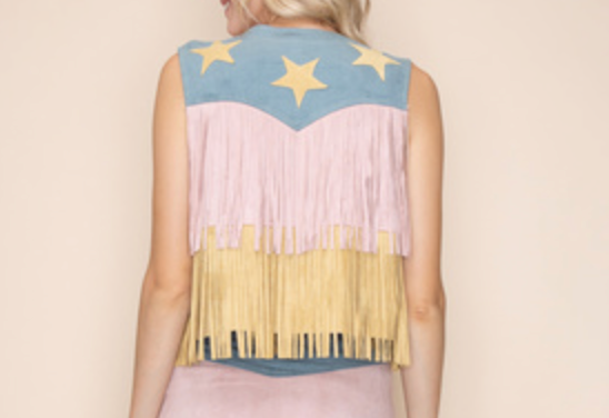 Pink Combo Fringe Western Vest
