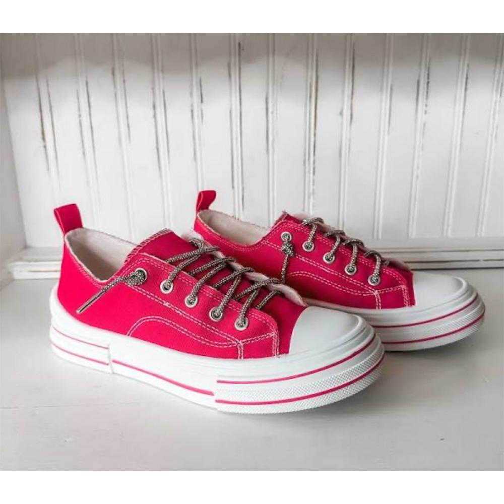 Pink Aman Glitter Lace Up Canvas Sneaker