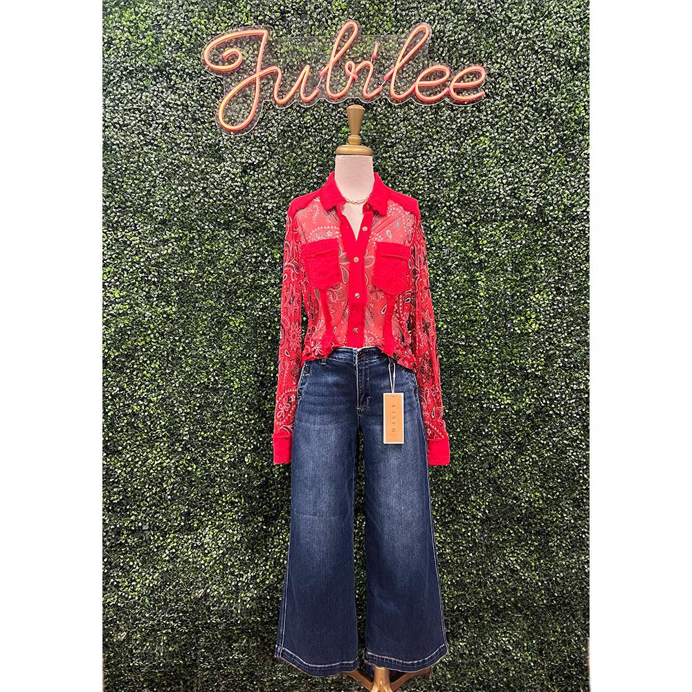 Lena Dark Wide Leg Pocket Button Jeans