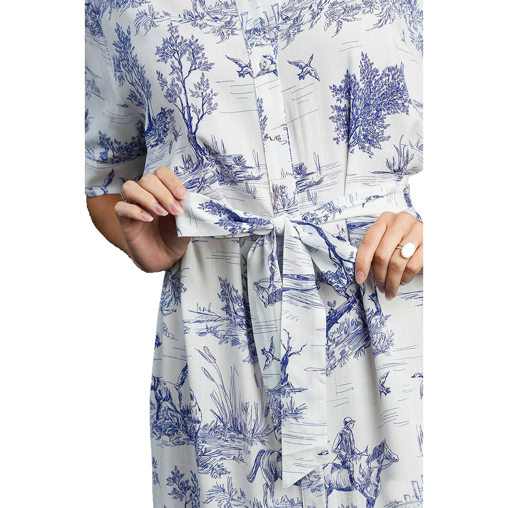 Blue & White Toile Print Midi Dress