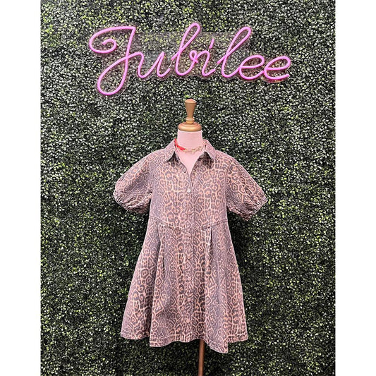 Brown Cheetah Collared Mini Dress