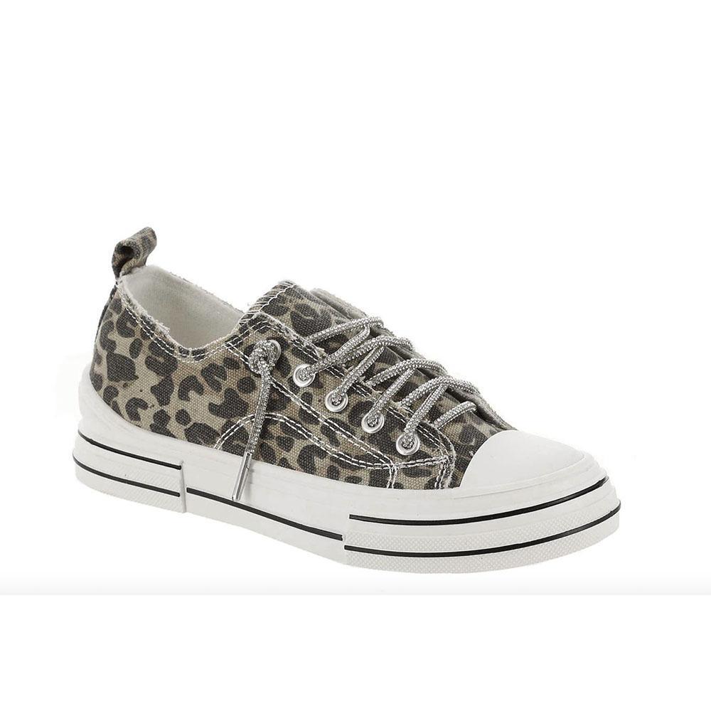 Tan Leopard Aman Glitter Lace Up Canvas Sneaker
