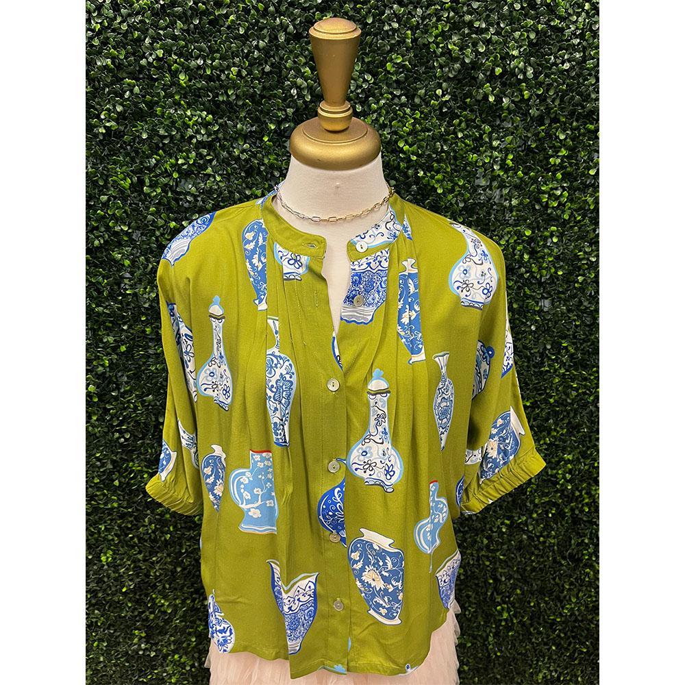 Fraya Green Vase Button Up Top