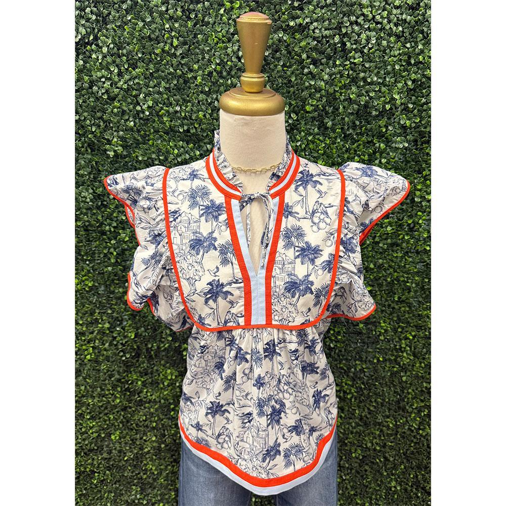 Blair Palm Tree Flutter Sleeve Top