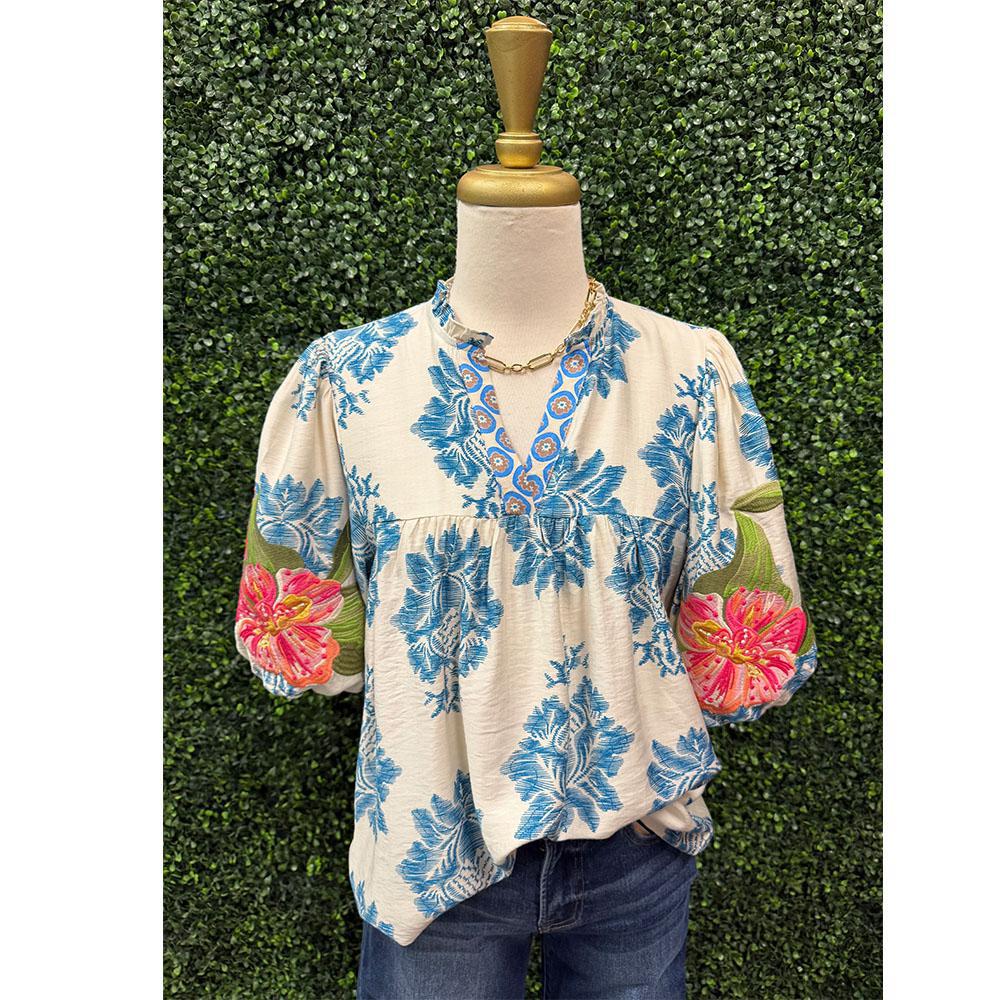 Nessa Embroidered Puff Sleeve Floral Top