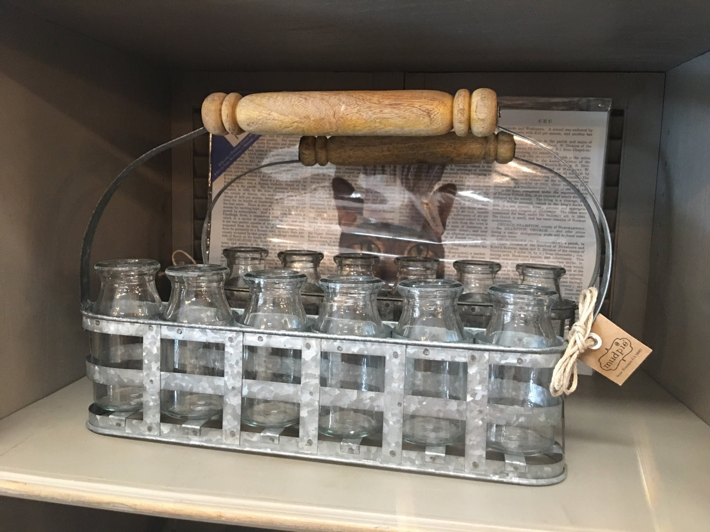 Glass Milk Jar in Metal set