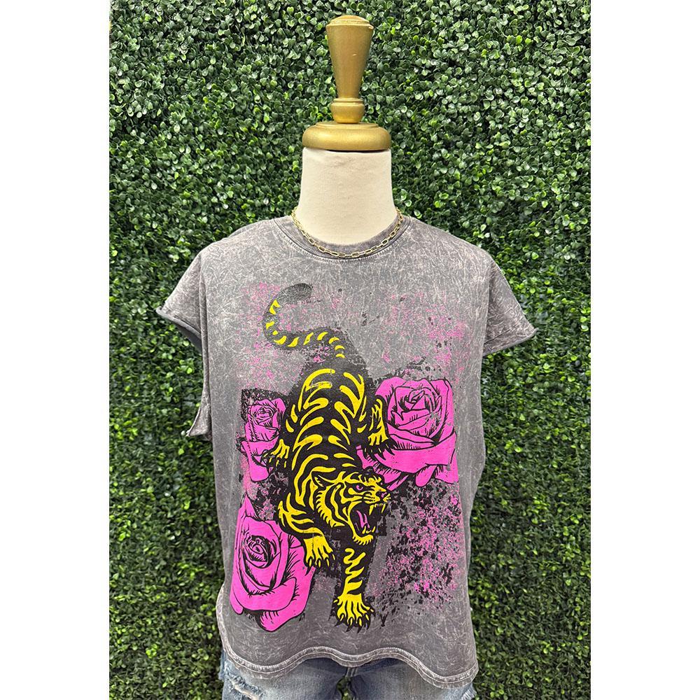 Grey Tiger Rose Tee