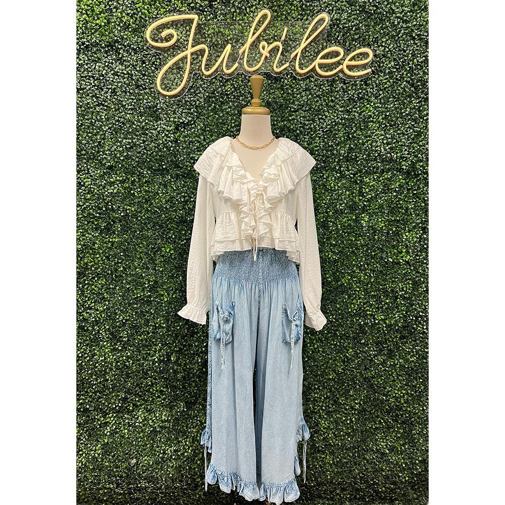 Denim Blue Ruffle Botton Pants