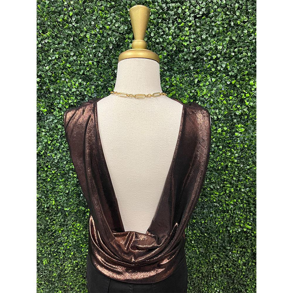 Celine Chocolate Open Back Metallic Top