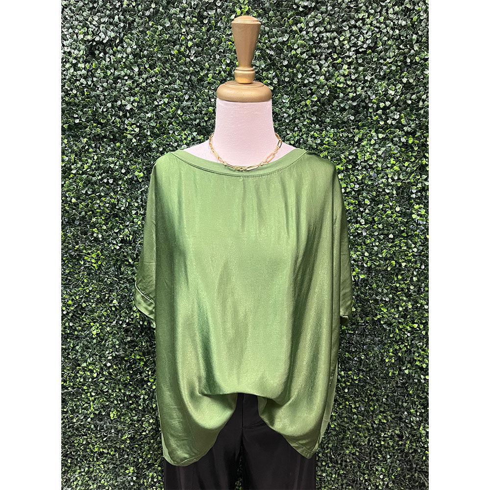 Pine Green Scoop Neck Satin Top