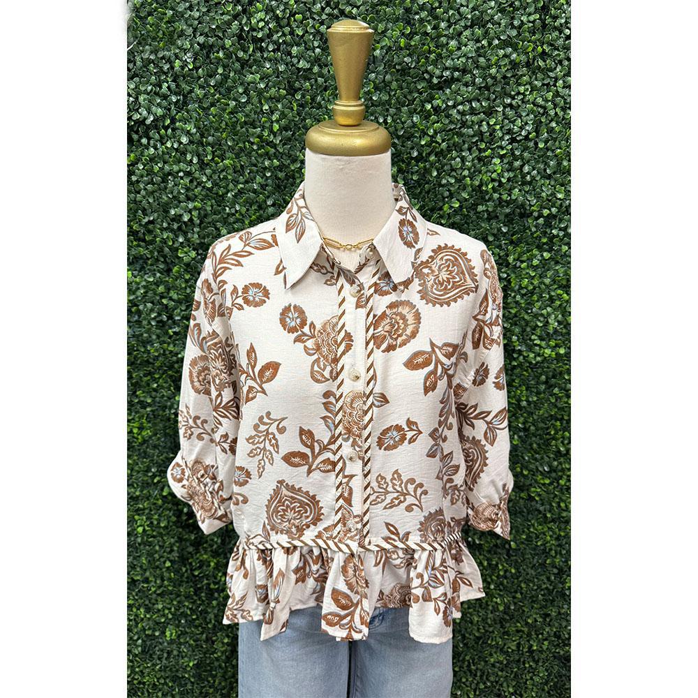 Tammy Mocha Ruffle Blouse