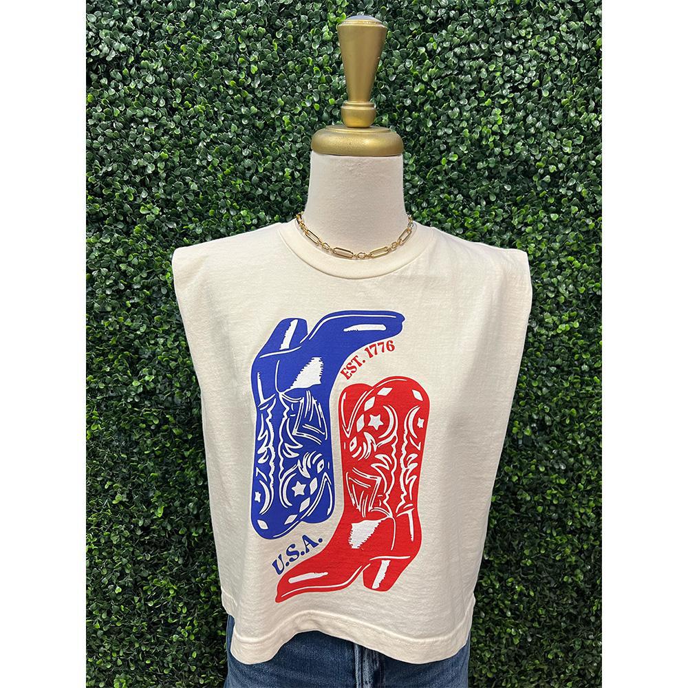 Red White & Blue Boot Sleeveless Top