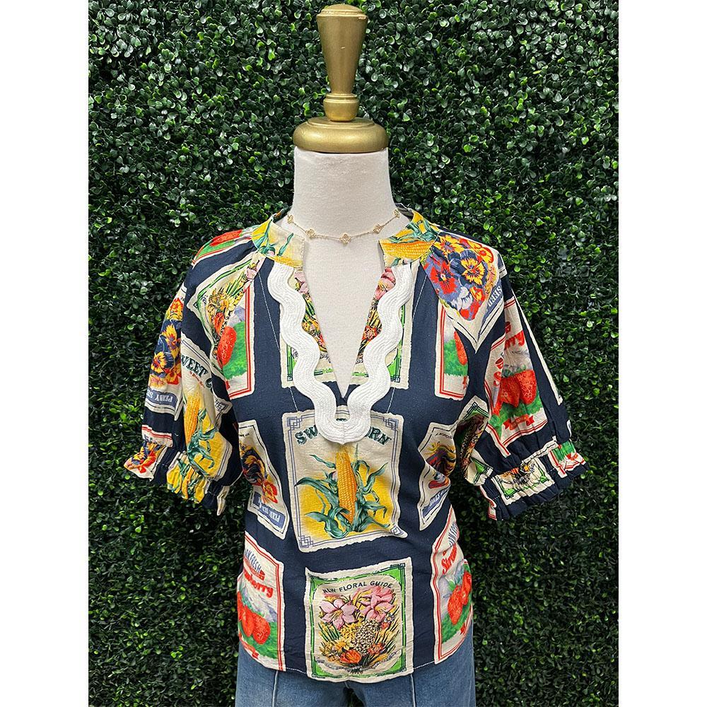Fruit Stand Navy Blouse