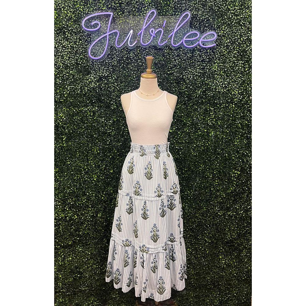 Noely Long Striped Floral Skirt