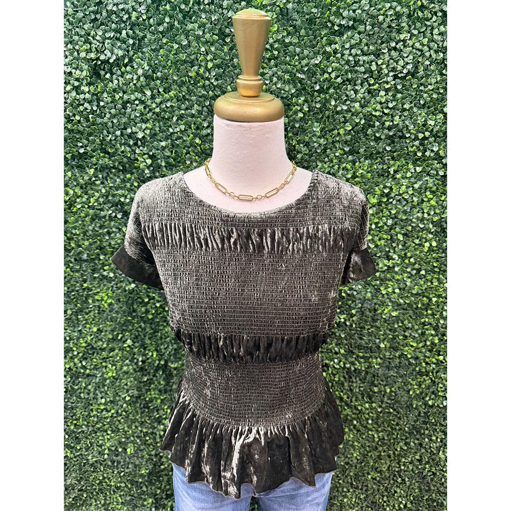 Jamie Velvet Ruffle Smocked Blouse