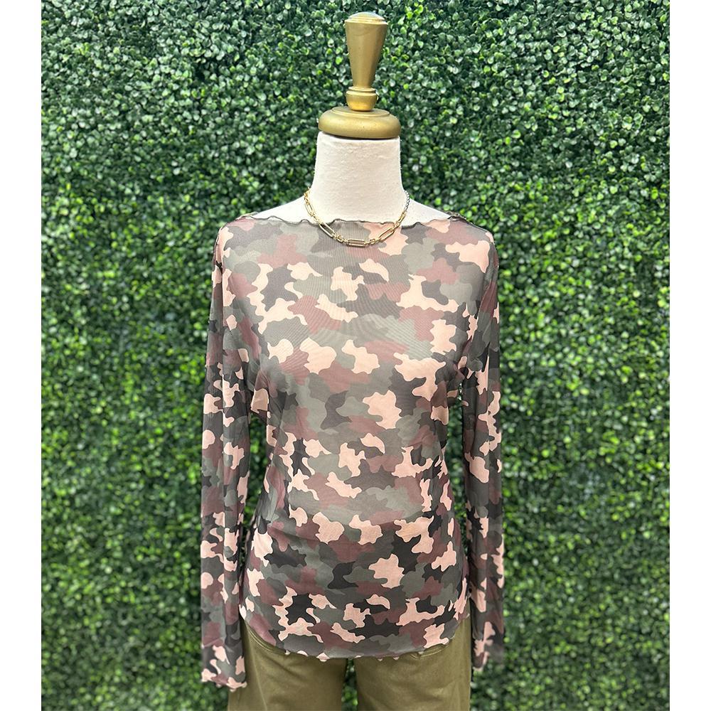Hannah Camo Mesh Top