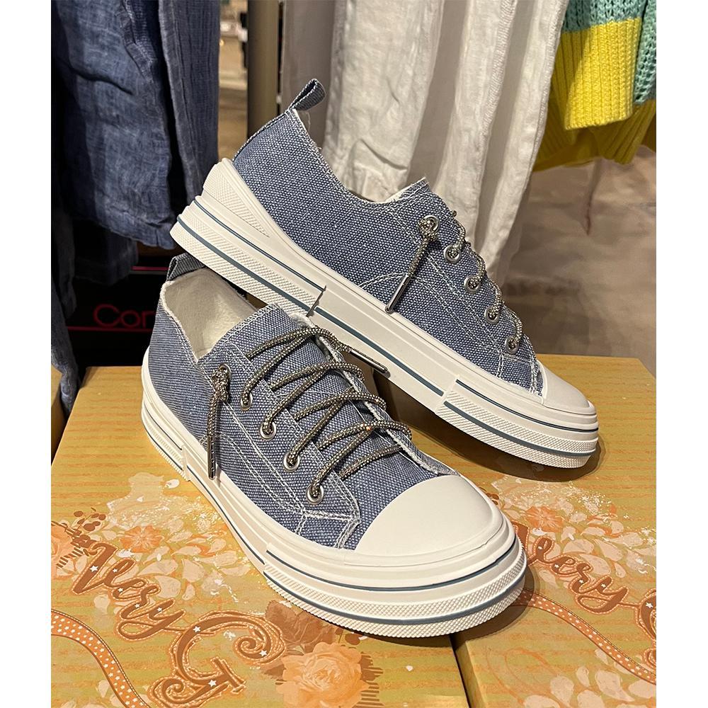 Blue Aman Glitter Lace Up Canvas Sneaker