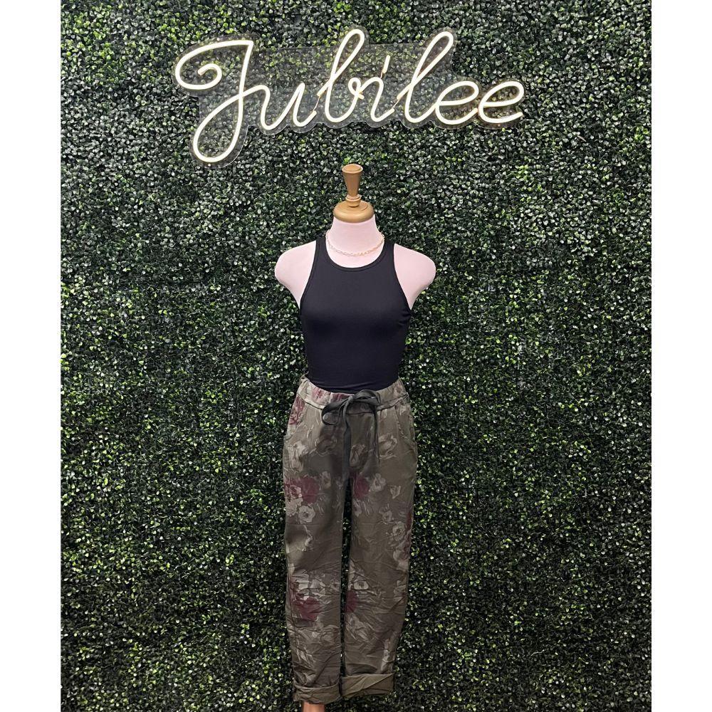 Serena Olive Floral Pants