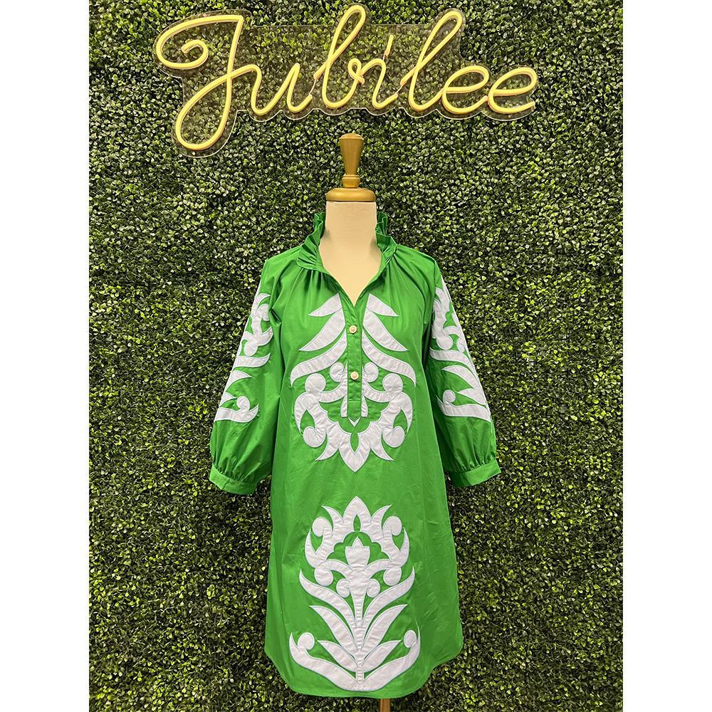 Krissy Kelly Green Floral Appliqué Shift Dress