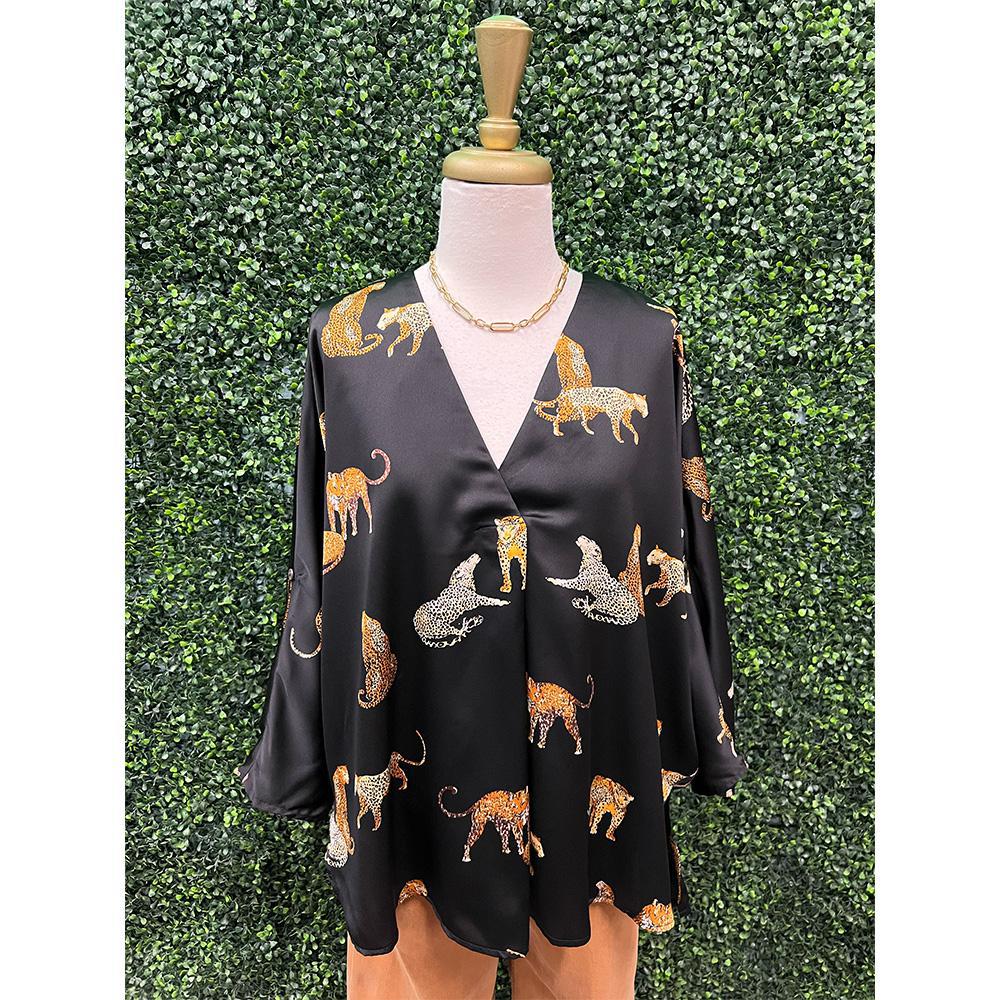 Lorana Animal Print V-Neck Top