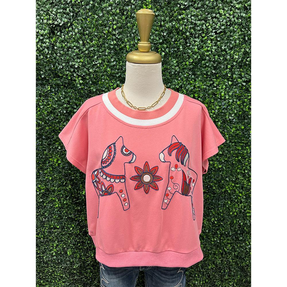 Rose Embroidered Short Sleeve Top