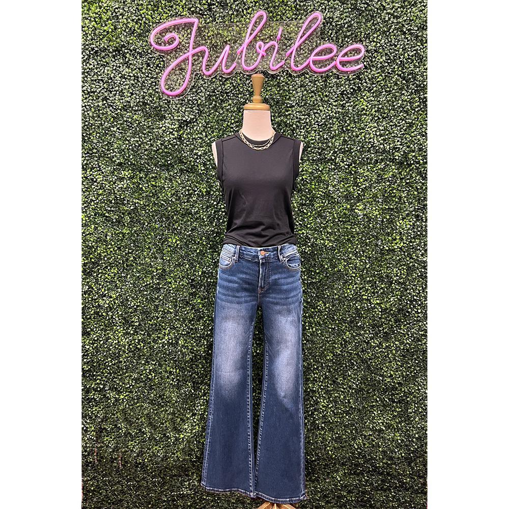 Dark Mid Rise Flare Jeans