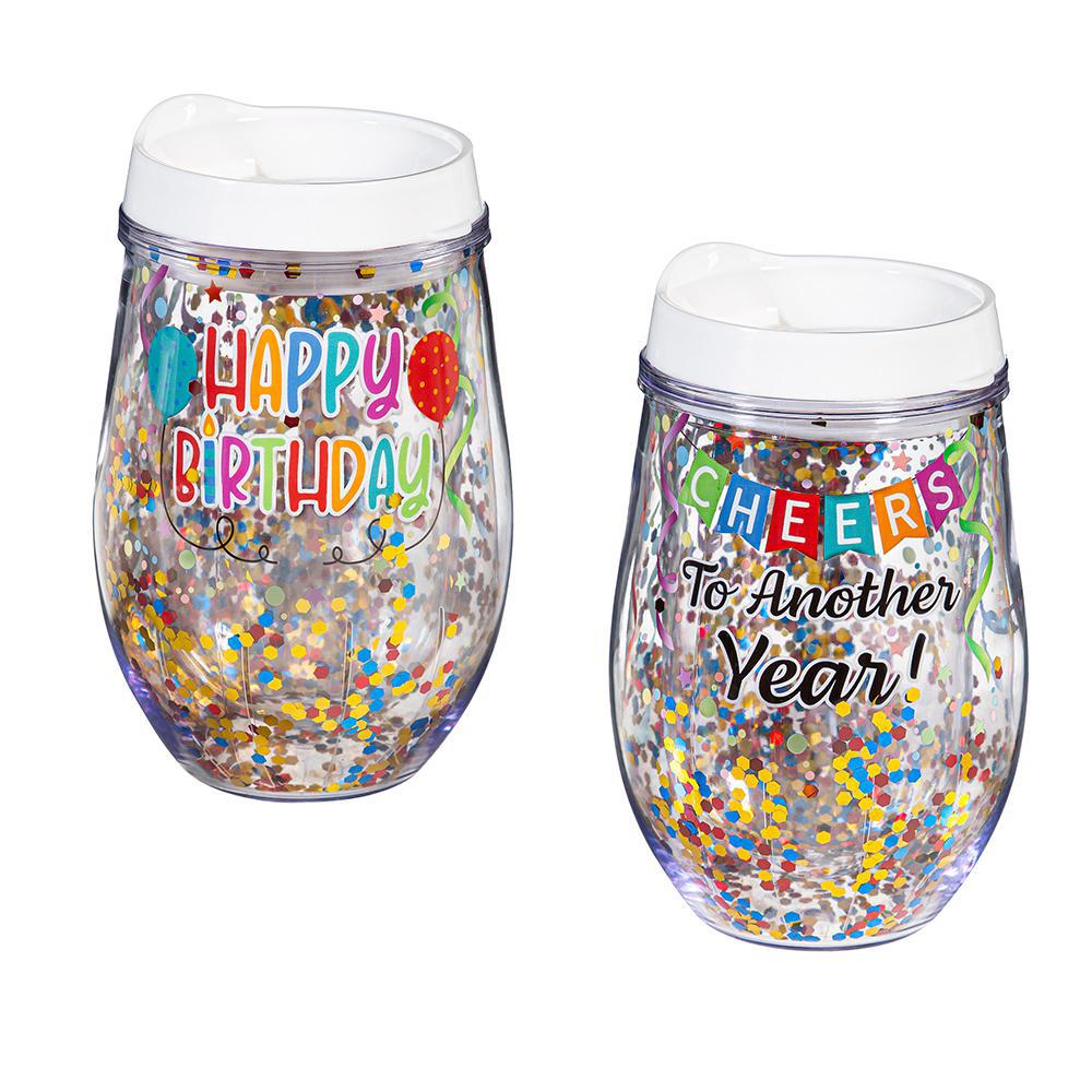 Birthday Double Wall Acrylic Tumbler with Glitter, 10oz