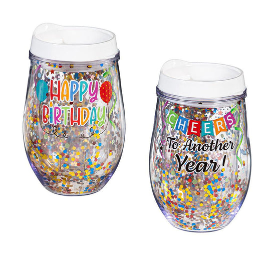 Birthday Double Wall Acrylic Tumbler with Glitter, 10oz