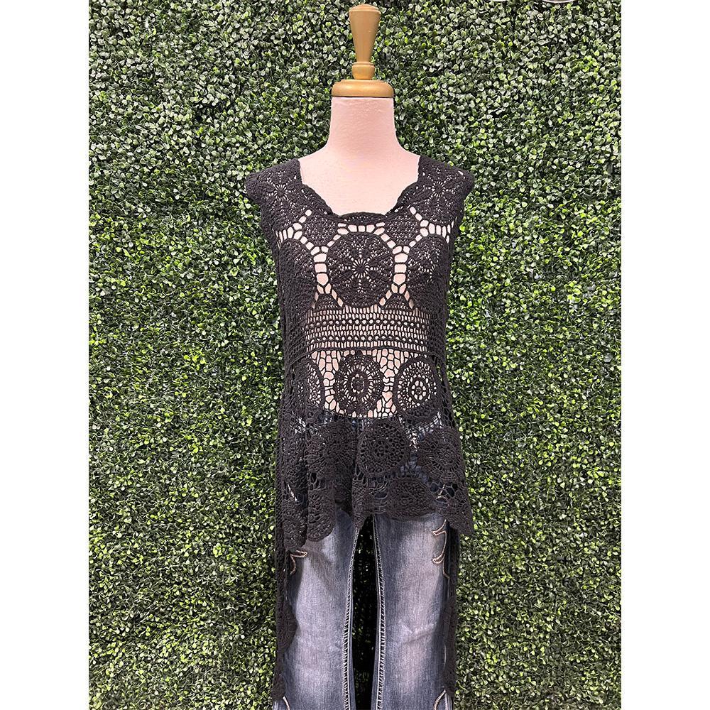 Black Taryn Crochet Hi-Lo Top