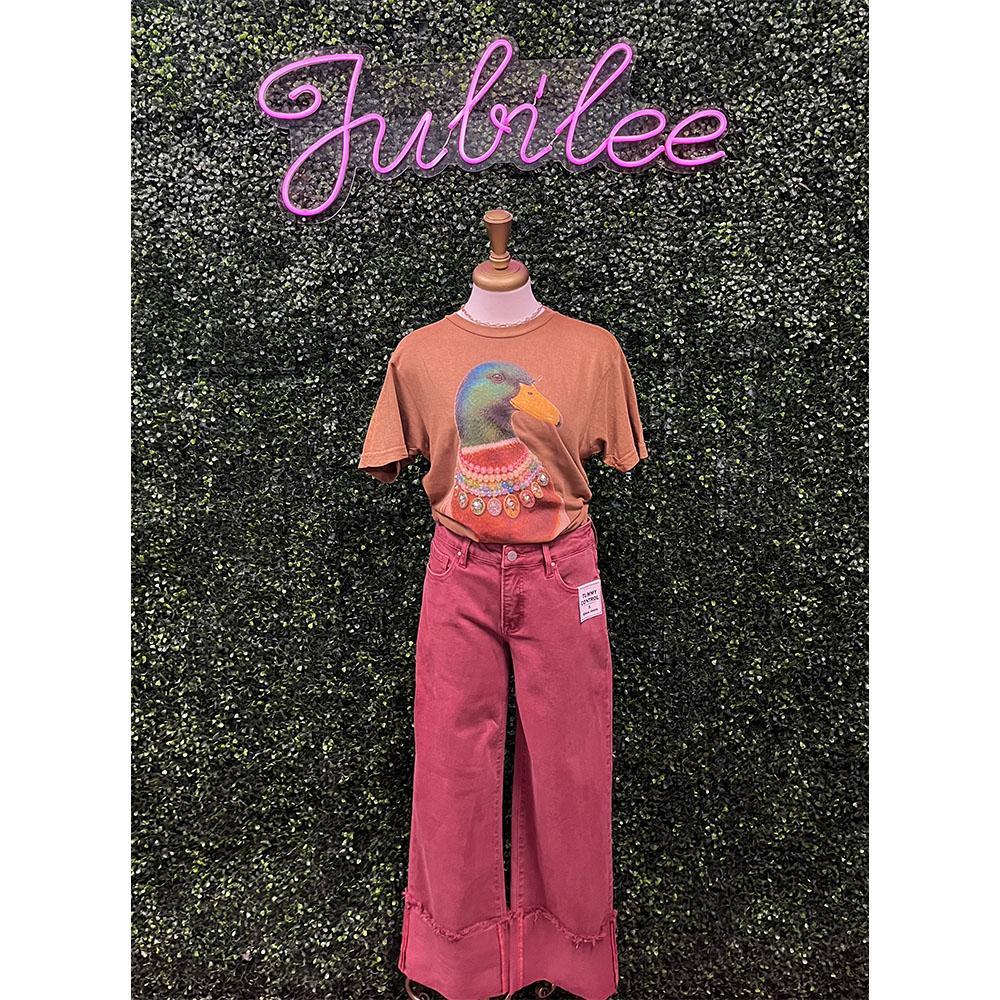 Rust Mid Rise Crop Wide Leg Wide Cuffed Pants