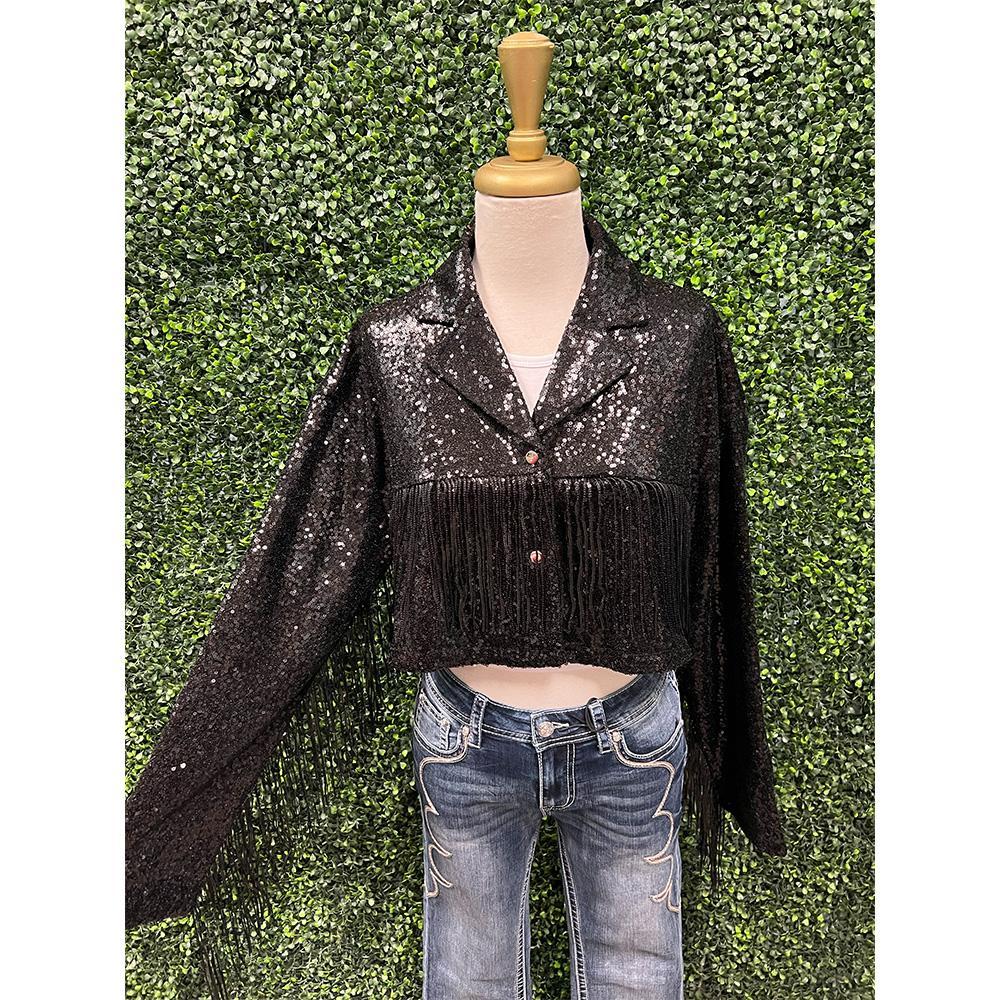 Black Lola Sequin Fringe Jacket