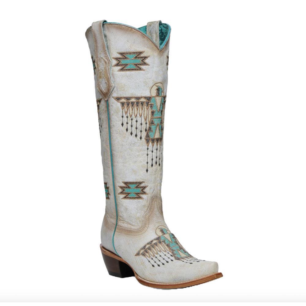 Corral Ladies Firebird Embroidered White & Turquoise Western Boot Z5409