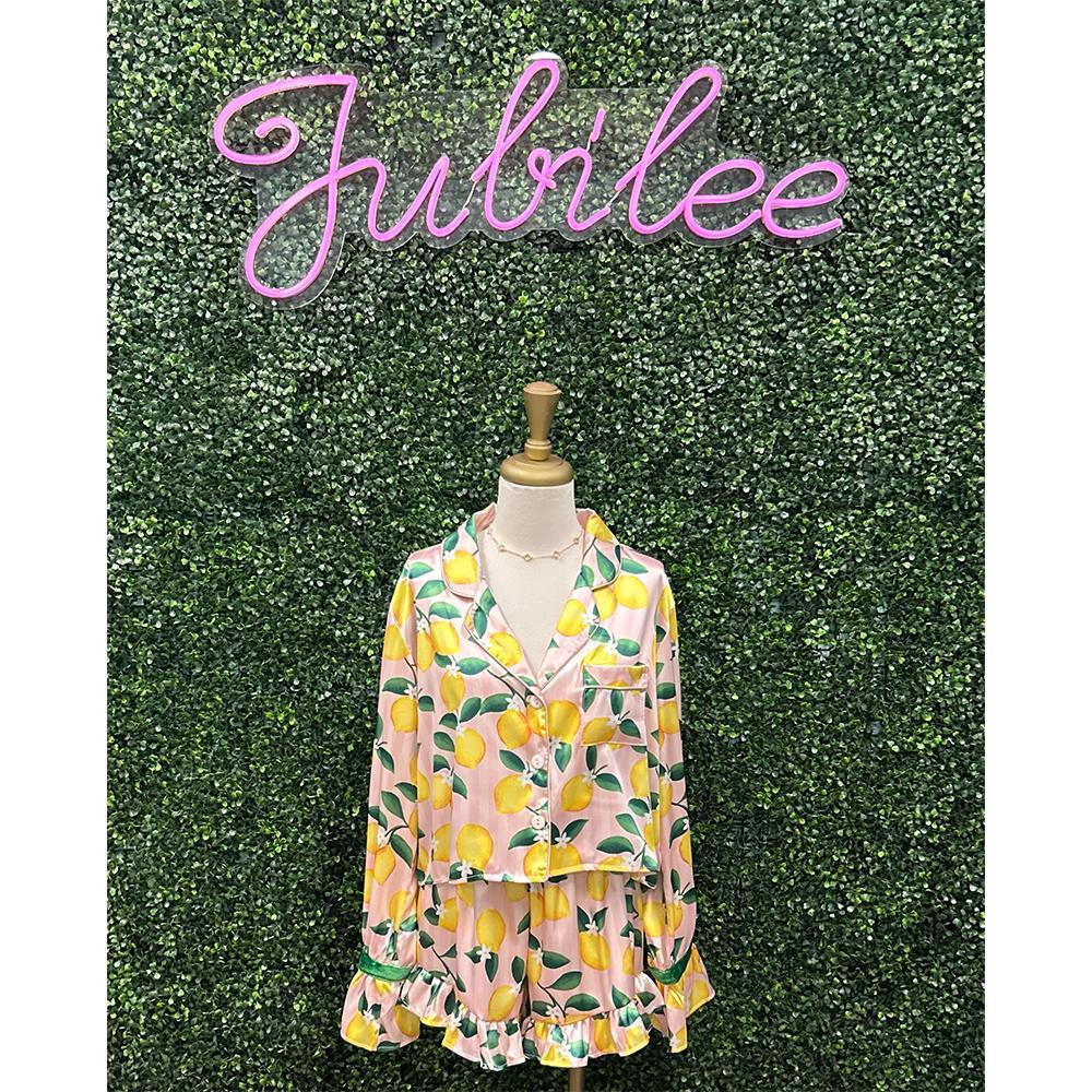 Lemon Silk Cropped Pajamas