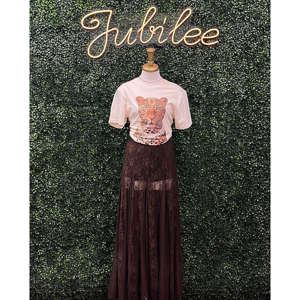 Roxie Brown Sheer Lace Maxi Skirt
