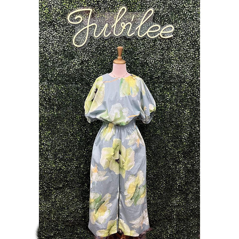Tina Sage Flower Wide Leg Pants