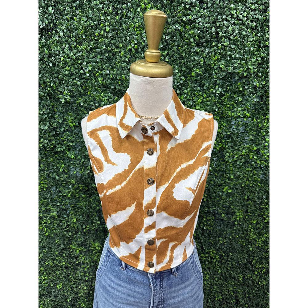 Kendra Ivory & Brown Crop Top