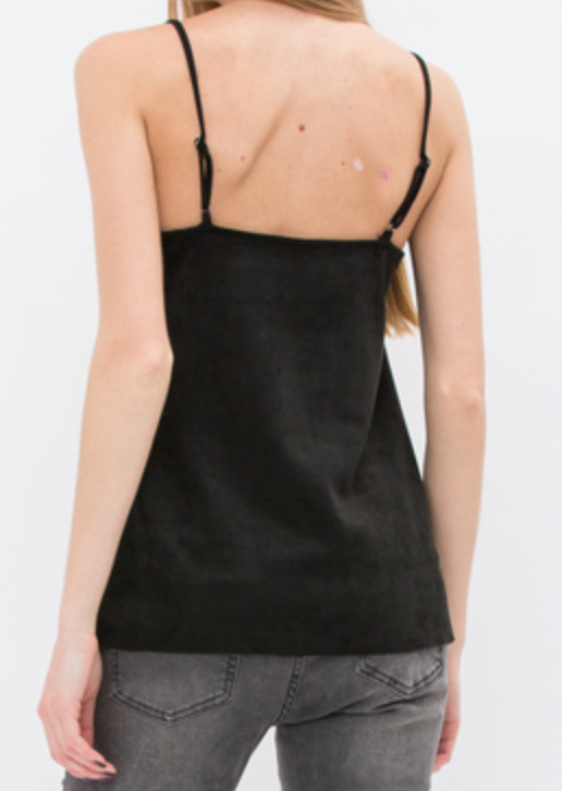 Black Rhinestone Suede Cami