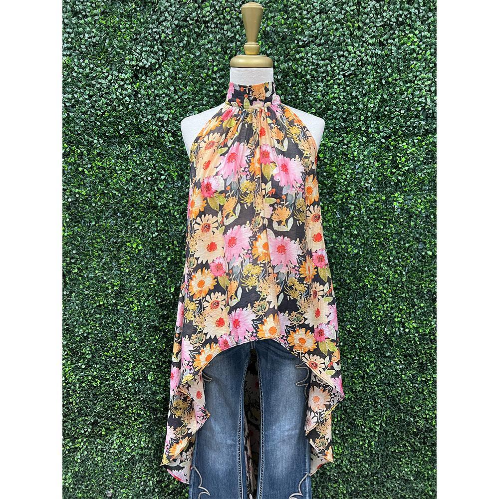 Holly Black Floral High-Low Halter Top
