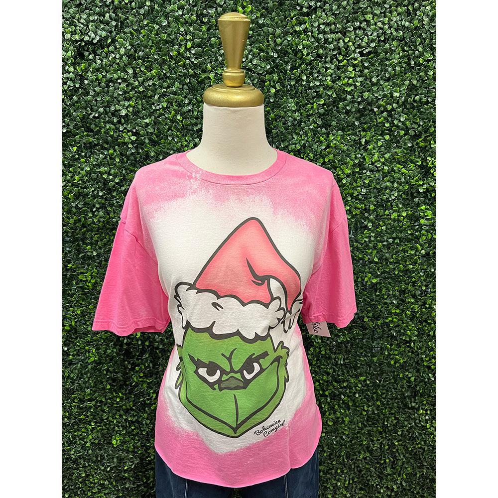 Grinch Pink Bleached Tee