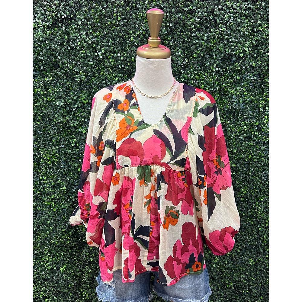 Anjou Rouge Garden Cotton Gauze Top