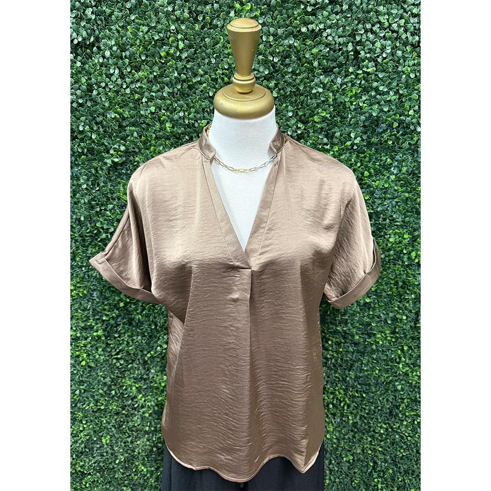 Mocha Ash Satin Cleo Blouse