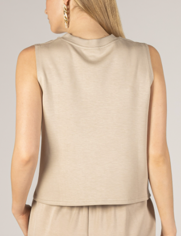 Taupe Scuba Round Neck Sleeveless Top