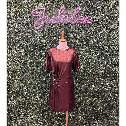 Celine Chocolate Knotted Metallic Mini Dress