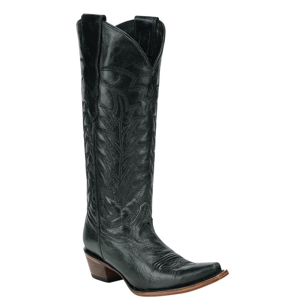 Black Embroidery Tall Top Western Boots
