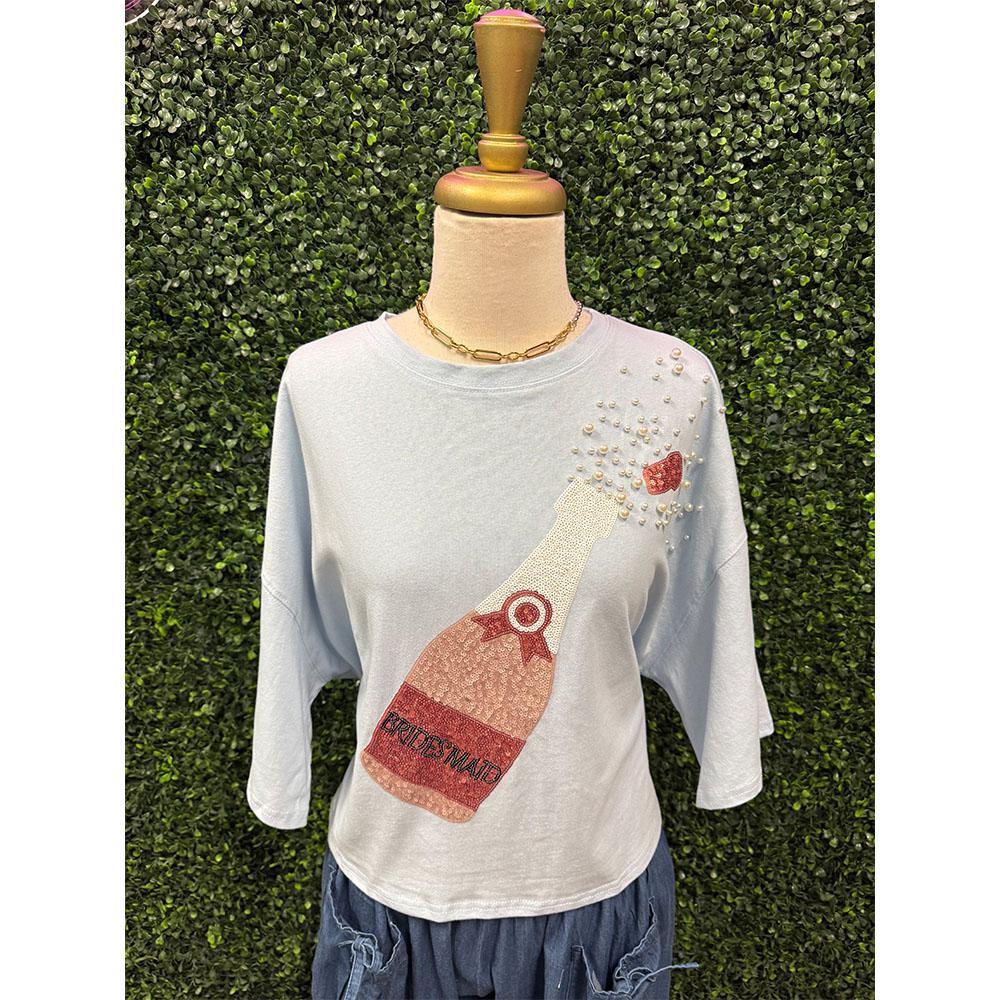 Baby Blue Bridesmaid Sequin/Pearl cropped Tee